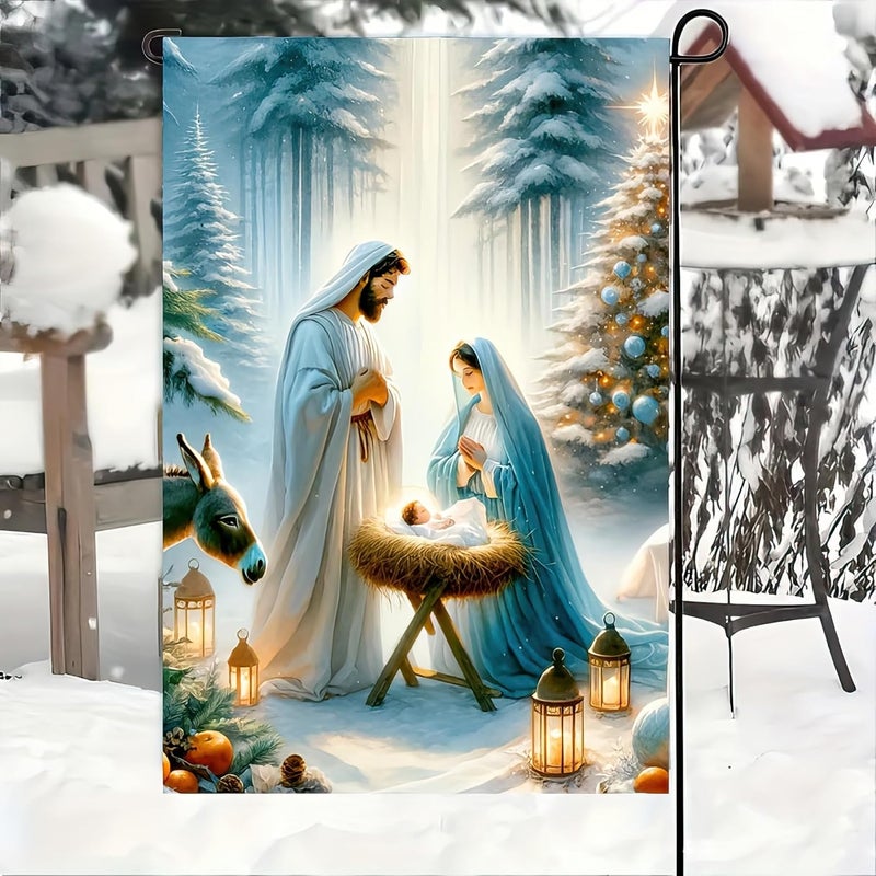 BlissYard Christmas Garden Flag 12x18 Inches - Double-Sided Nativity Scene with Holy Family and Baby Jesus, Weatherproof Religious Outdoor Decoration for Lawn, Patio, and Garden - Image 2